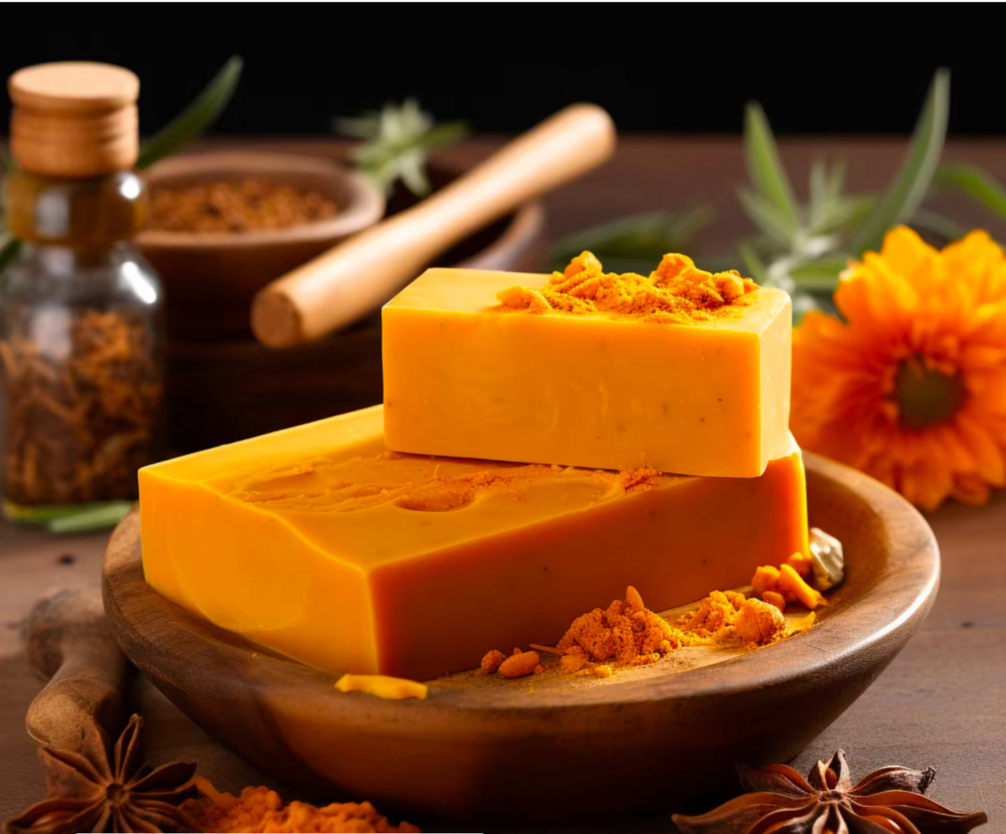 Handcrafted All Natural Plant-based soap infused with organic essential oils, (Turmeric) sets of 3
