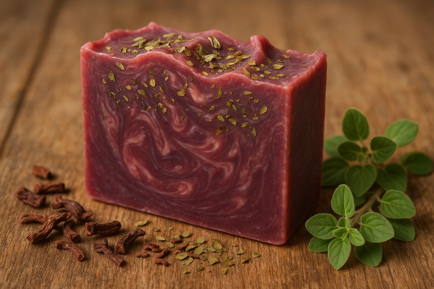Alkanet root and oregano essential oil soap